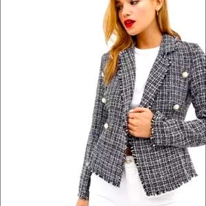 NWT Black and White Boucle Tweed Blazer
